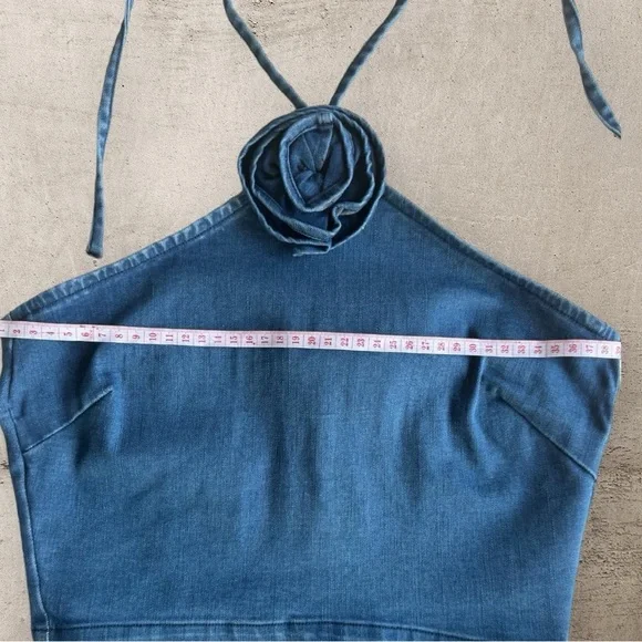 Denim Set High Waist Maxi Skirt Side Slit and cropped top Size M - Picture 9 of 13